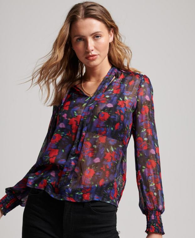 mujer Superdry Armada top de gasa de estudios 2R68Z3029