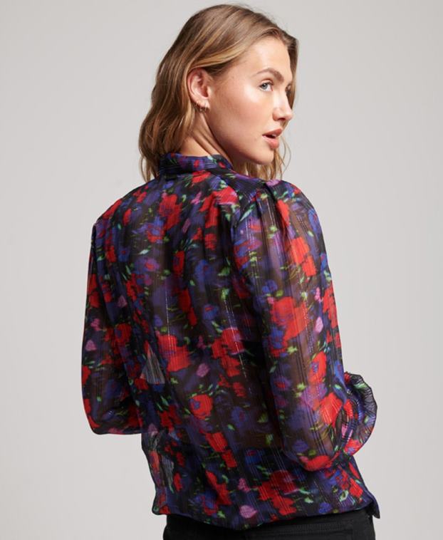 mujer Superdry Armada top de gasa de estudios 2R68Z3029