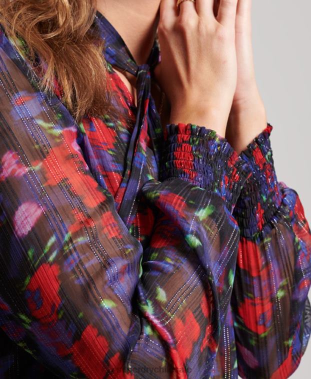 mujer Superdry Armada top de gasa de estudios 2R68Z3029
