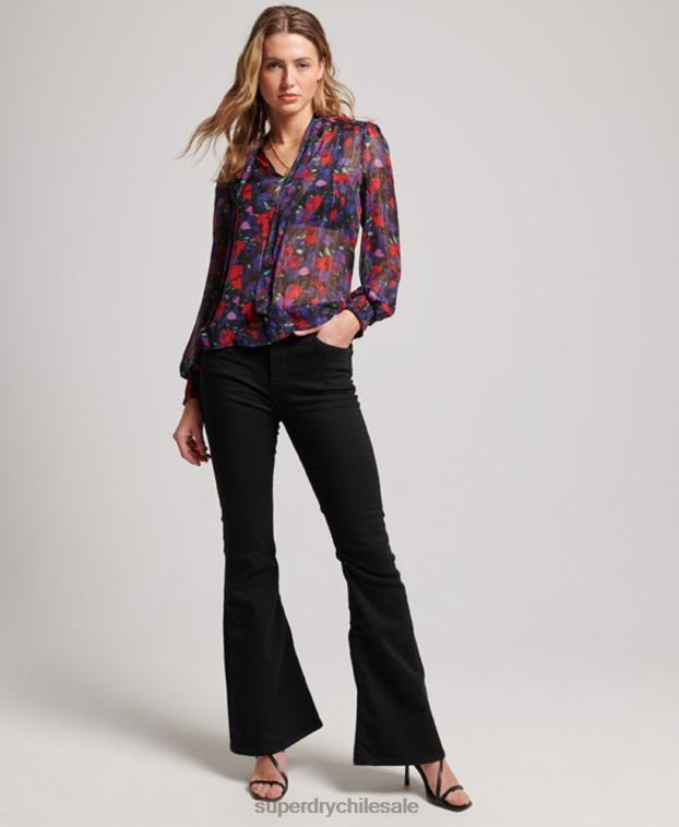 mujer Superdry Armada top de gasa de estudios 2R68Z3029
