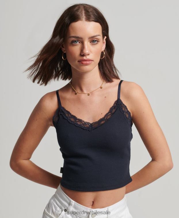 mujer Superdry Armada top de tirantes con ribete de encaje acanalado 2R68Z1955