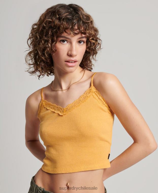 mujer Superdry amarillo top de tirantes con ribete de encaje acanalado 2R68Z2350
