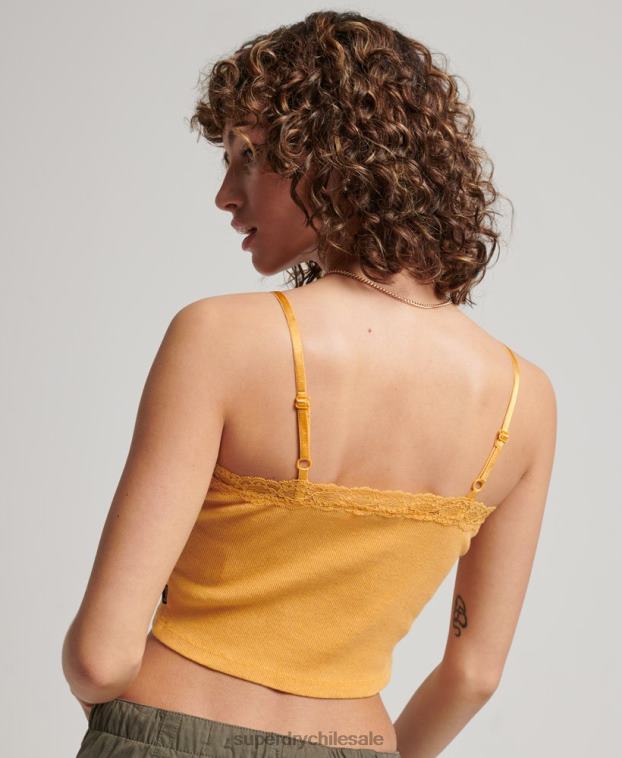 mujer Superdry amarillo top de tirantes con ribete de encaje acanalado 2R68Z2350