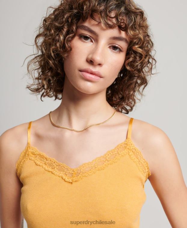 mujer Superdry amarillo top de tirantes con ribete de encaje acanalado 2R68Z2350
