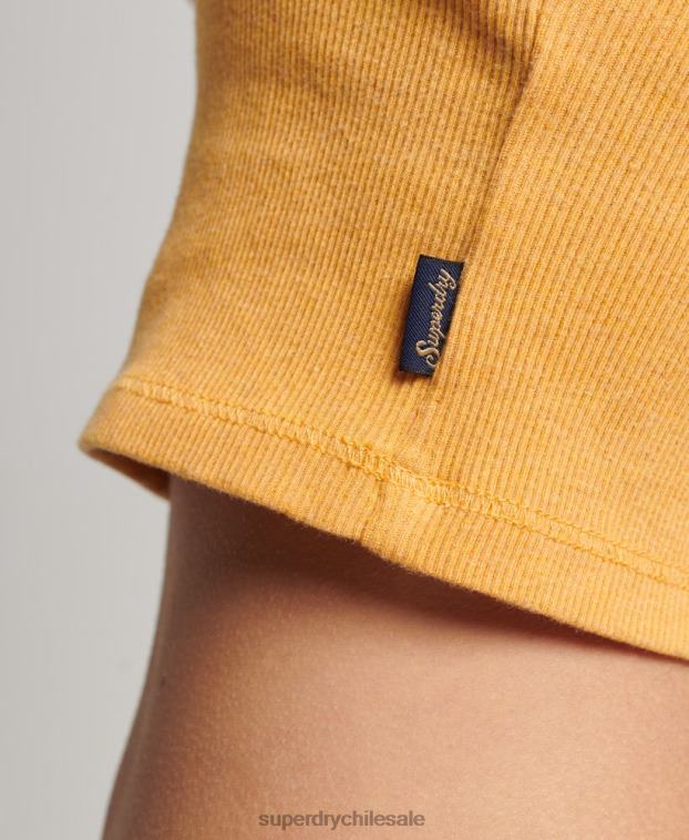 mujer Superdry amarillo top de tirantes con ribete de encaje acanalado 2R68Z2350