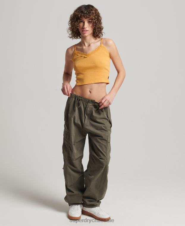 mujer Superdry amarillo top de tirantes con ribete de encaje acanalado 2R68Z2350