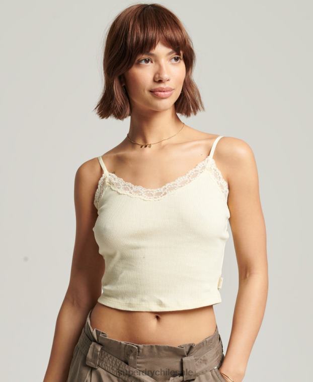 mujer Superdry amarillo top de tirantes vintage mini de canalé con encaje 2R68Z2332