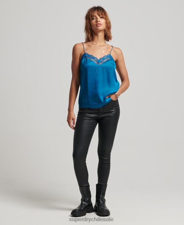 mujer Superdry azul camisola de satén 2R68Z2938