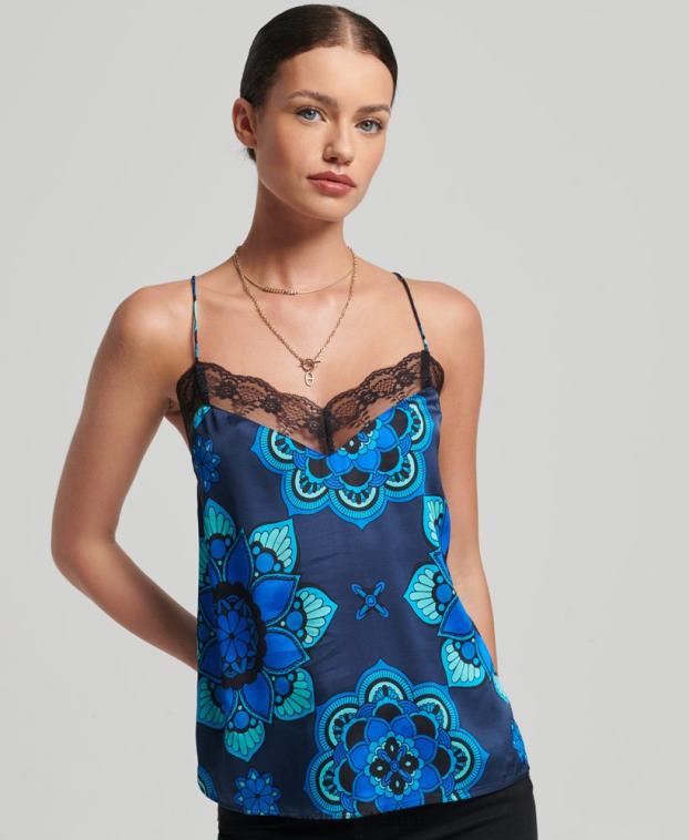 mujer Superdry azul camisola de satén 2R68Z2993