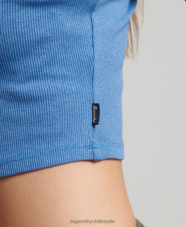 mujer Superdry azul top de tirantes con ribete de encaje acanalado 2R68Z2327
