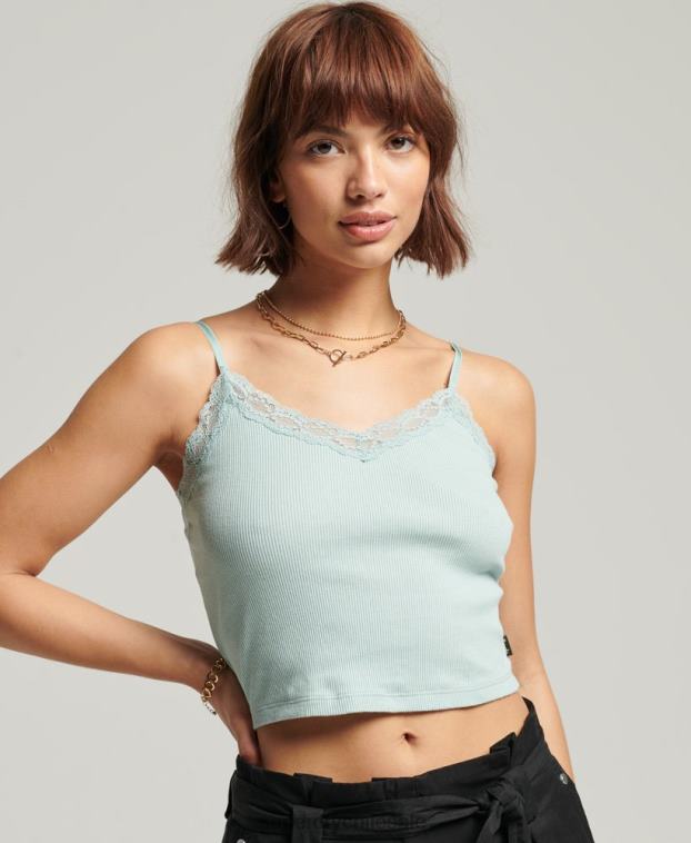 mujer Superdry azul top de tirantes vintage mini de canalé con encaje 2R68Z2346