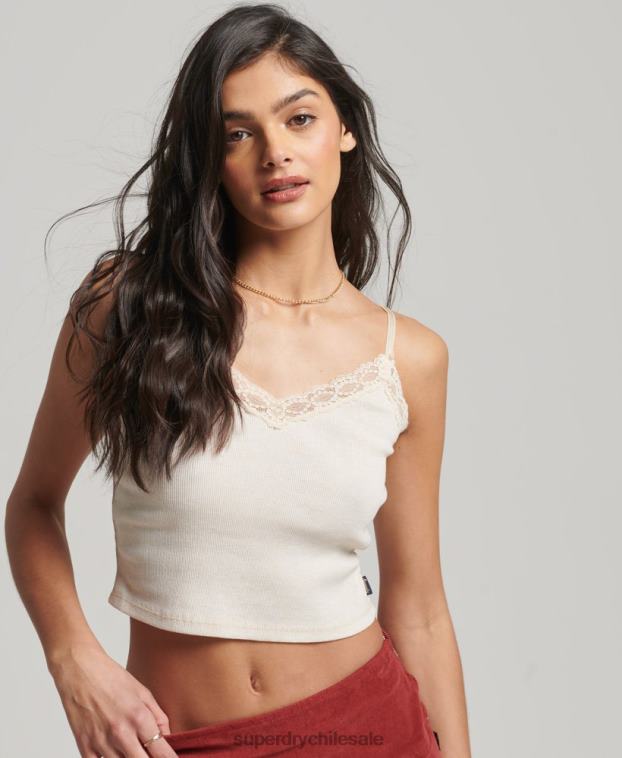 mujer Superdry beige top de tirantes con ribete de encaje acanalado 2R68Z2340