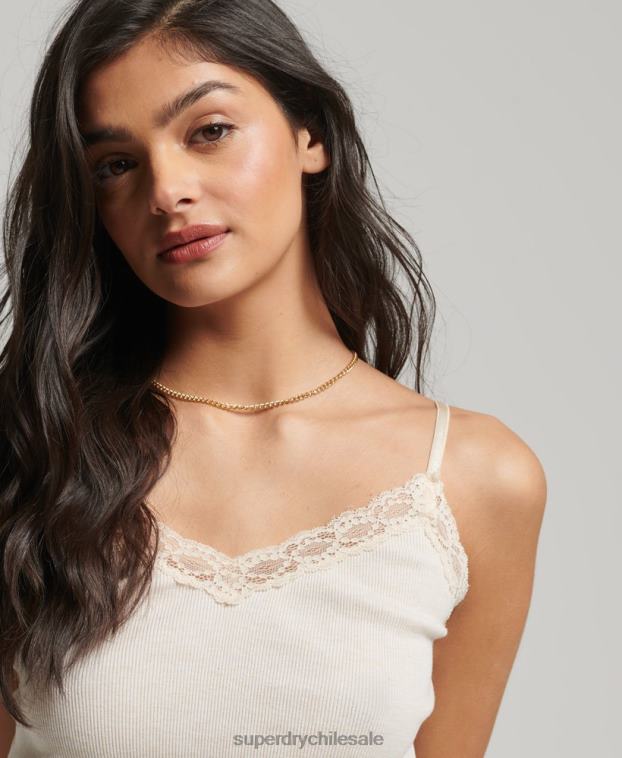 mujer Superdry beige top de tirantes con ribete de encaje acanalado 2R68Z2340