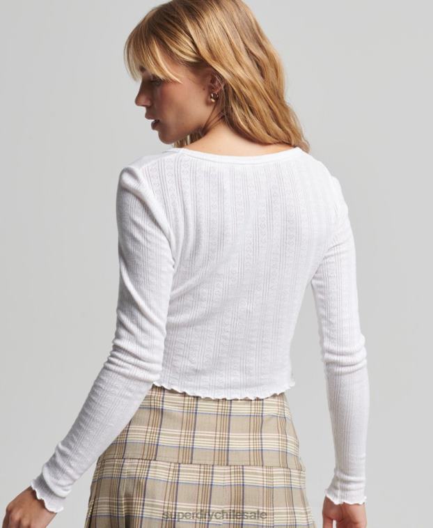 mujer Superdry blanco crop top vintage pointelle de algodón orgánico 2R68Z6722