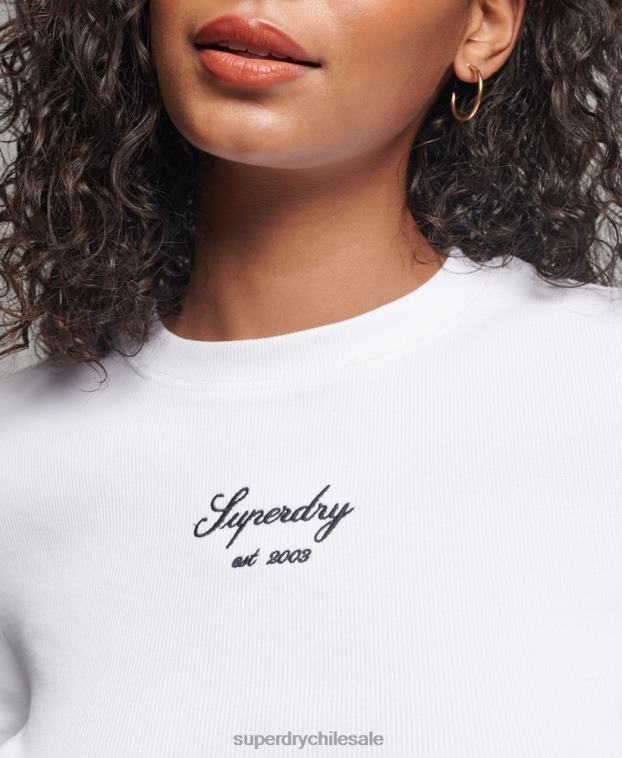 mujer Superdry blanco top corto con logo heritage 2R68Z2975