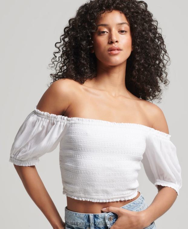 mujer Superdry blanco top corto vintage ecovero fruncido 2R68Z6749