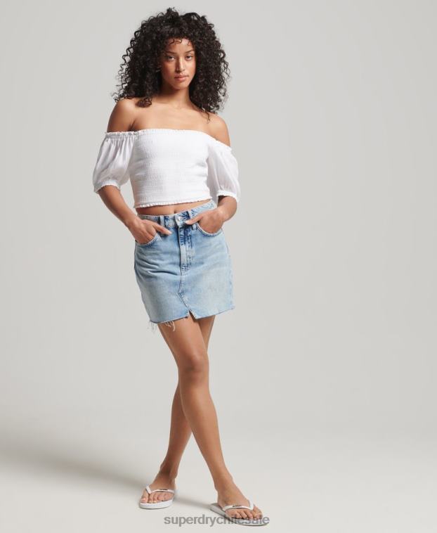 mujer Superdry blanco top corto vintage ecovero fruncido 2R68Z6749