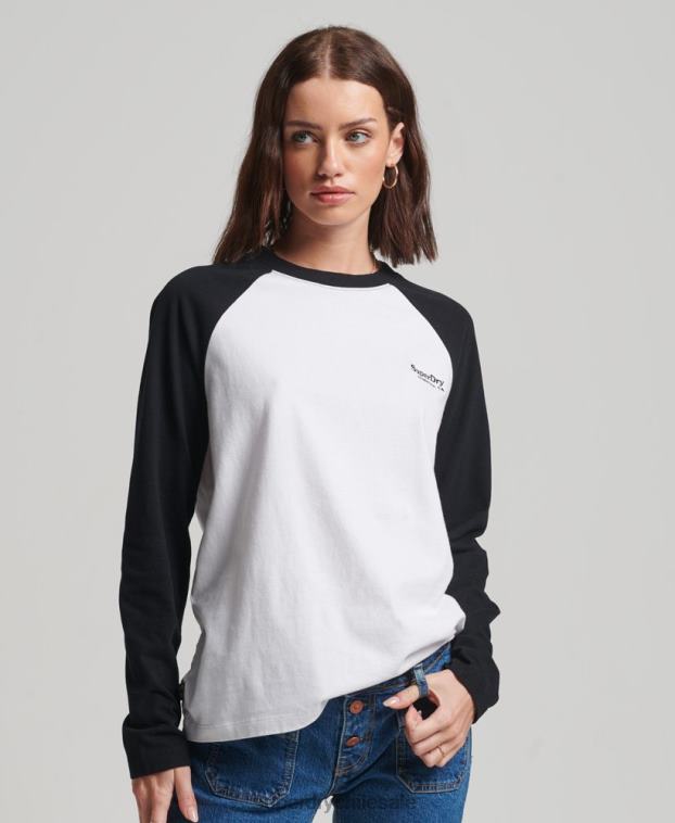 mujer Superdry blanco top de béisbol con logo vintage de algodón orgánico 2R68Z2974