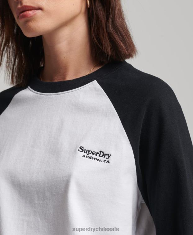 mujer Superdry blanco top de béisbol con logo vintage de algodón orgánico 2R68Z2974