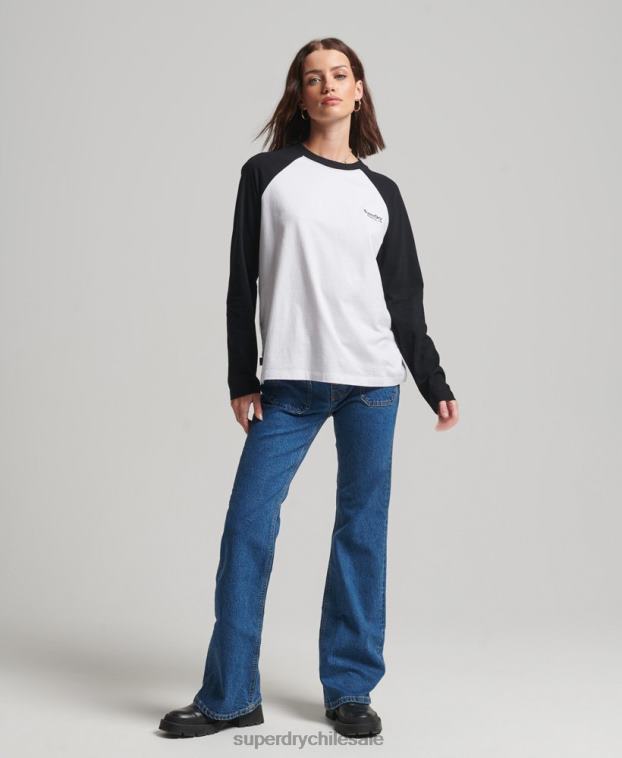 mujer Superdry blanco top de béisbol con logo vintage de algodón orgánico 2R68Z2974