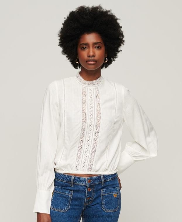 mujer Superdry blanco top de mezcla de encaje studios 2R68Z2959