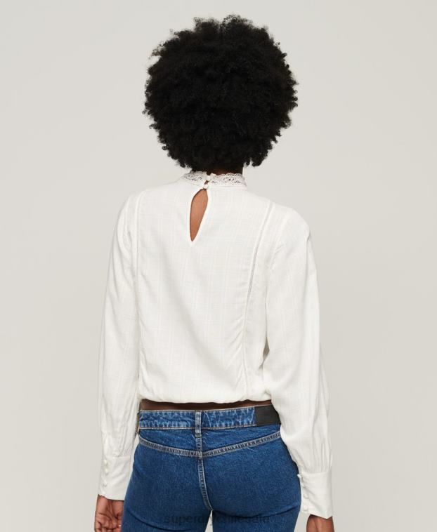 mujer Superdry blanco top de mezcla de encaje studios 2R68Z2959