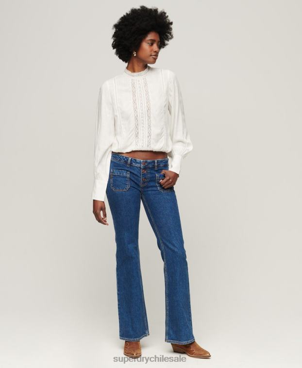mujer Superdry blanco top de mezcla de encaje studios 2R68Z2959