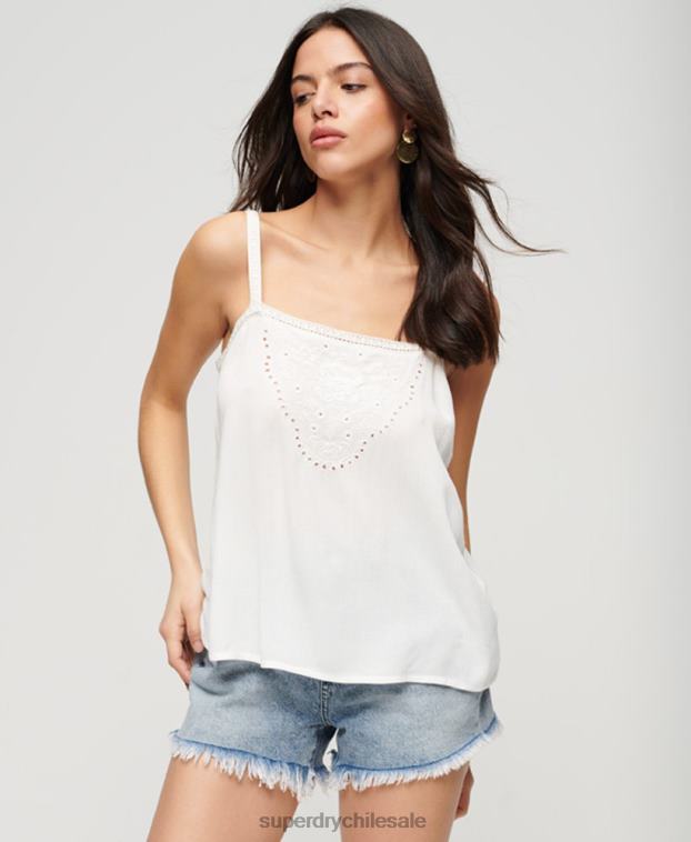 mujer Superdry blanco top de tirantes bordado 2R68Z2057