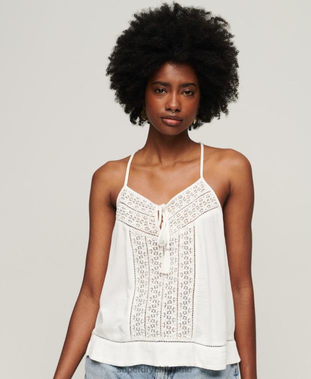 mujer Superdry blanco top de tirantes con lazo en el cuello 2R68Z2006