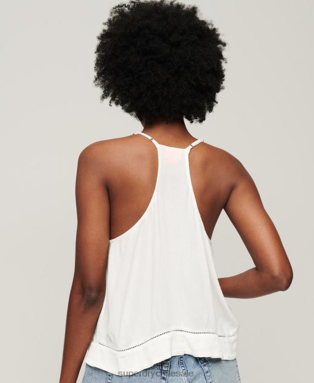 mujer Superdry blanco top de tirantes con lazo en el cuello 2R68Z2006