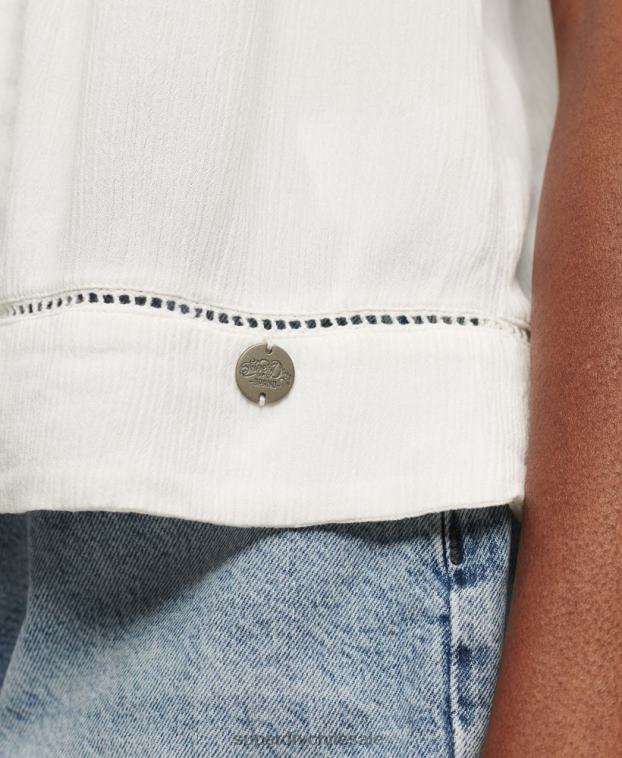mujer Superdry blanco top de tirantes con lazo en el cuello 2R68Z2006