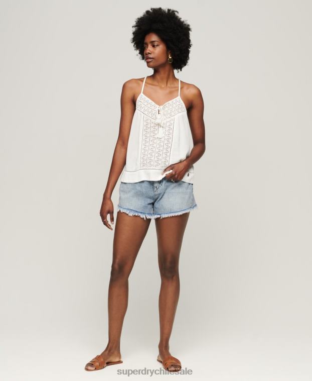 mujer Superdry blanco top de tirantes con lazo en el cuello 2R68Z2006