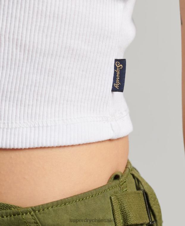 mujer Superdry blanco top de tirantes con ribete de encaje acanalado 2R68Z1988