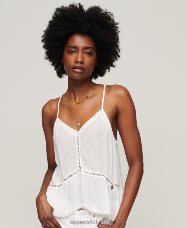 mujer Superdry blanco top de tirantes con ribete de escalera 2R68Z2131