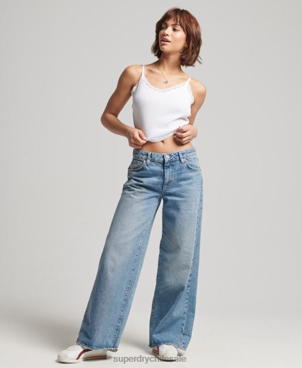 mujer Superdry blanco top de tirantes vintage mini de canalé con encaje 2R68Z2334