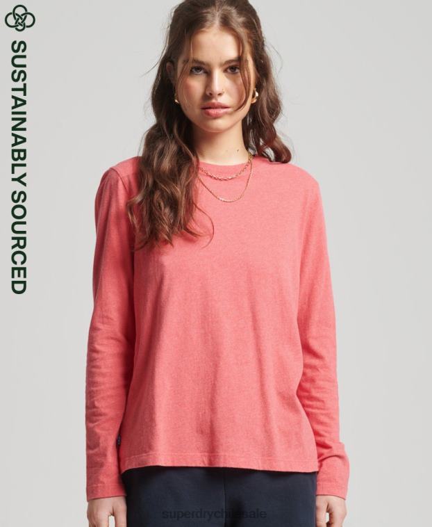 mujer Superdry coral top de algodón orgánico con logo vintage bordado 2R68Z6632