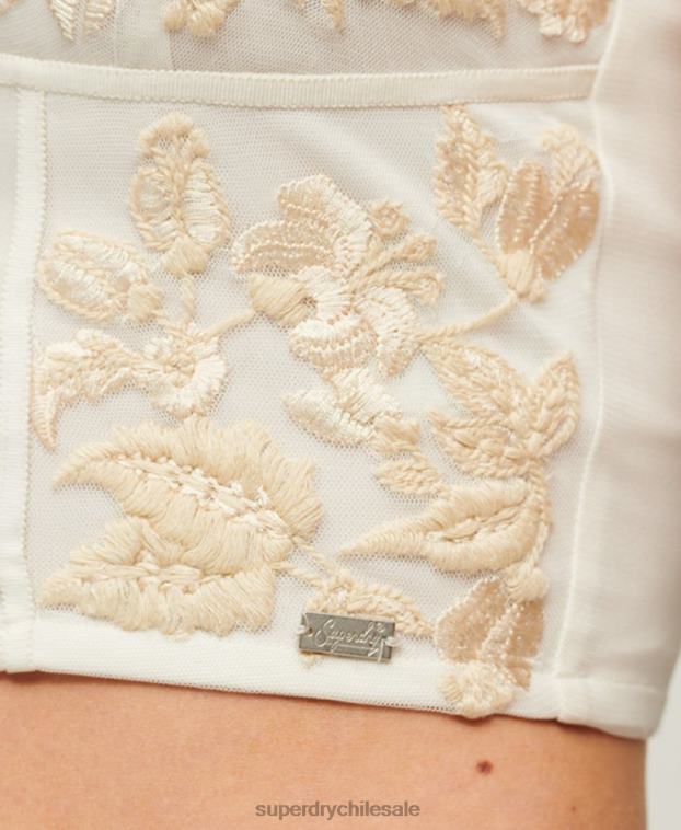 mujer Superdry crema corsé con bordado floral 2R68Z1962
