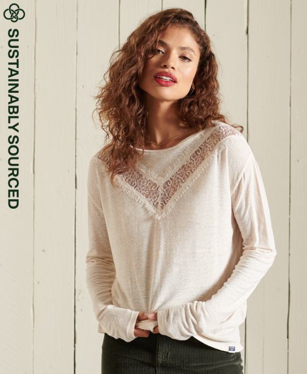 mujer Superdry crema top de encaje con chevron 2R68Z6760