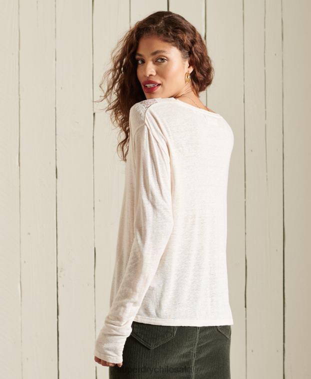 mujer Superdry crema top de encaje con chevron 2R68Z6760