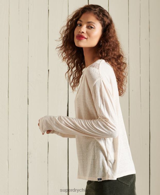 mujer Superdry crema top de encaje con chevron 2R68Z6760