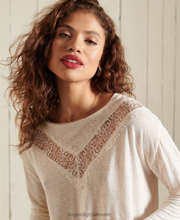 mujer Superdry crema top de encaje con chevron 2R68Z6760