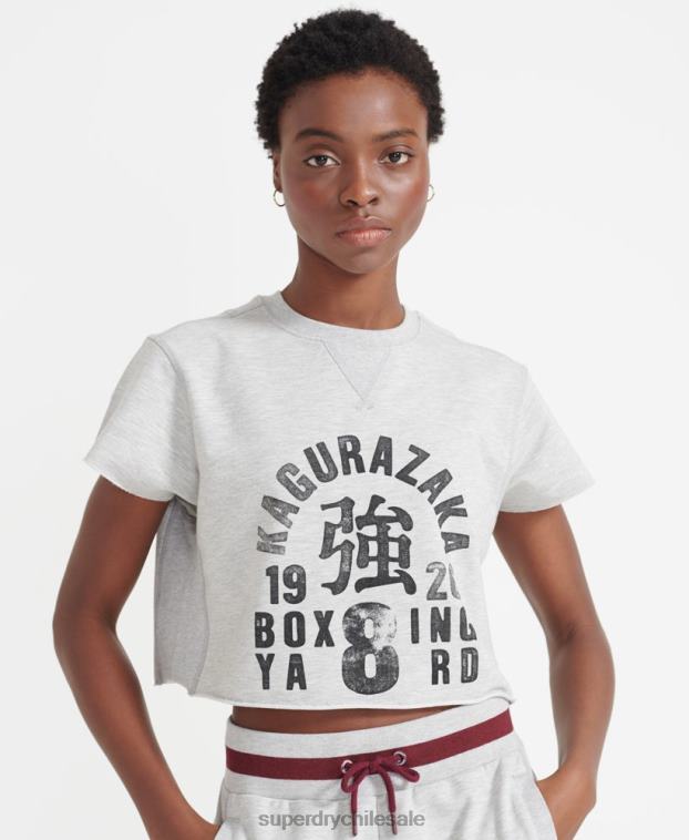 mujer Superdry gris camiseta de entrenamiento de boxeo recortada 2R68Z6014