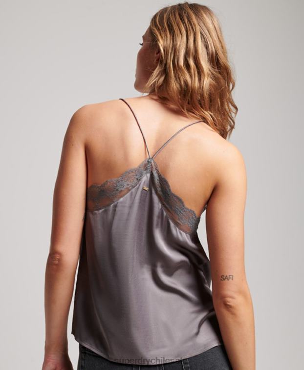 mujer Superdry gris camisola de satén 2R68Z3017