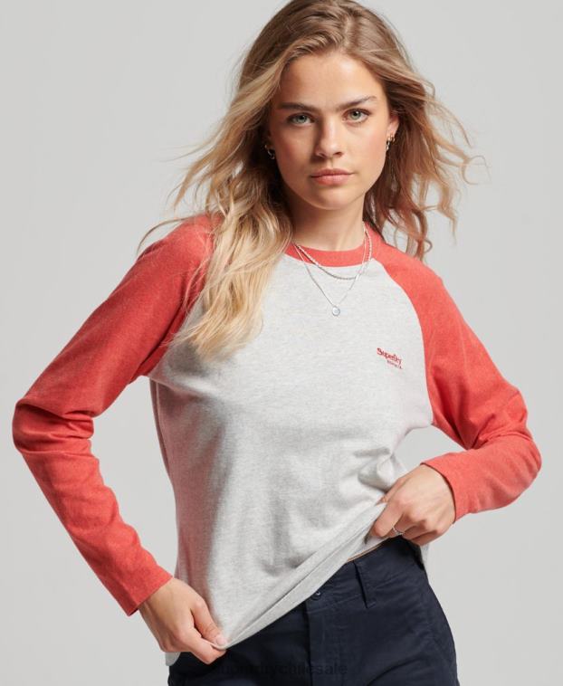 mujer Superdry gris claro top de béisbol con logo vintage de algodón orgánico 2R68Z2907
