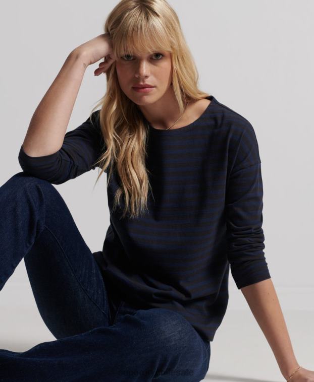 mujer Superdry gris claro top de rayas gruesas de algodón orgánico 2R68Z3054