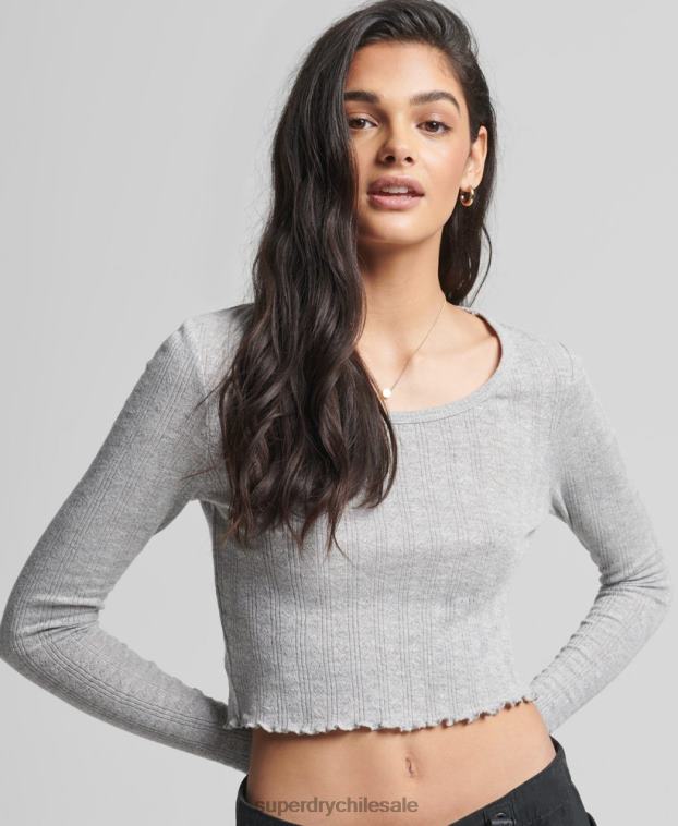 mujer Superdry gris crop top vintage pointelle de algodón orgánico 2R68Z6724