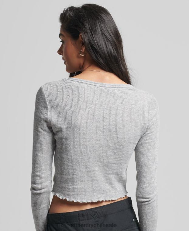 mujer Superdry gris crop top vintage pointelle de algodón orgánico 2R68Z6724