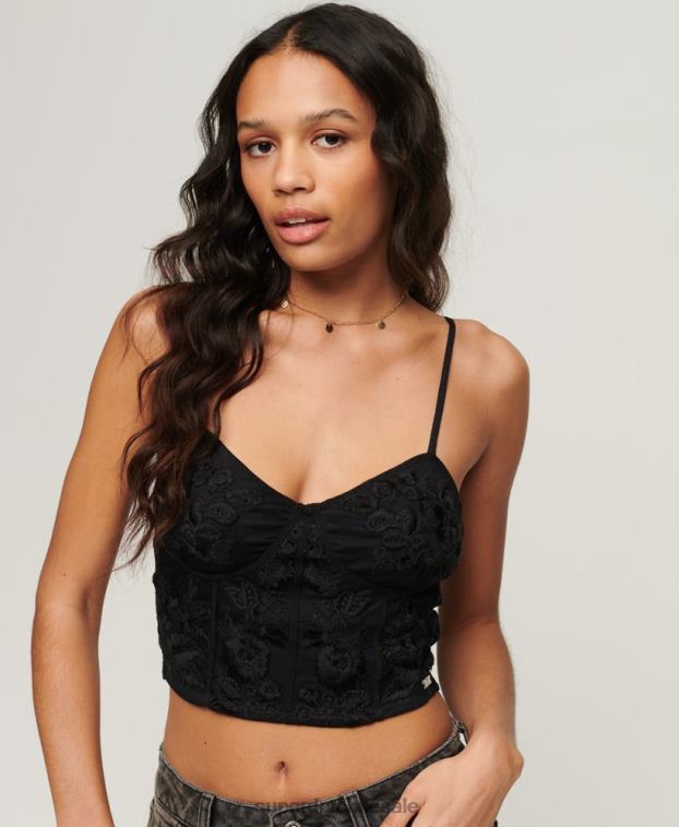 mujer Superdry gris oscuro corsé con bordado floral 2R68Z2039