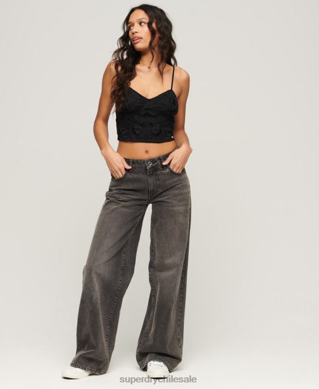mujer Superdry gris oscuro corsé con bordado floral 2R68Z2039