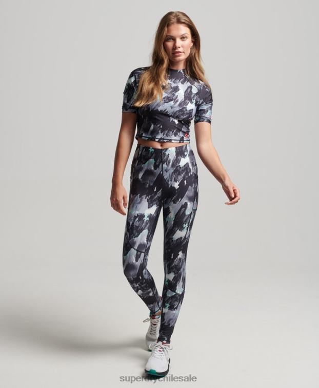 mujer Superdry gris oscuro top corto ajustado 3/4 2R68Z6318